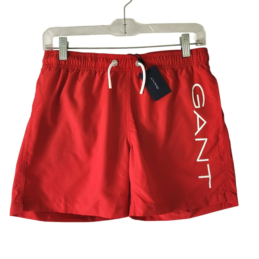 New Gant Logo Lightweight Swim Shorts Bright Red Boys Size 158 164 13 14 Years